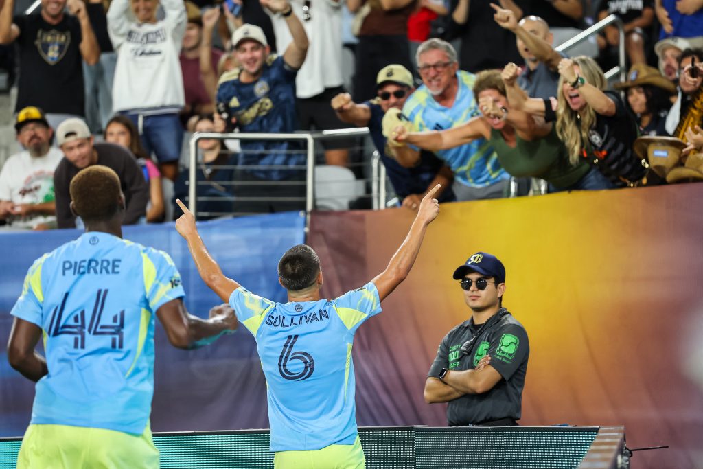 Sep 13, 2026; San Diego, California, USA; Philadelphia Union midfielder Cavan Sullivan (6) celebrates after scoring during the second half against San Diego FC at Snapdragon Stadium.