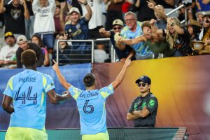 Sep 13, 2026; San Diego, California, USA; Philadelphia Union midfielder Cavan Sullivan (6) celebrates after scoring during the second half against San Diego FC at Snapdragon Stadium.