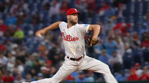 Sep 22, 2026; Philadelphia, Pennsylvania, USA; Philadelphia Phillies pitcher Zack Wheeler (45) throws a pitch during the first inning against the Milwaukee Brewers at Citizens Bank Park.