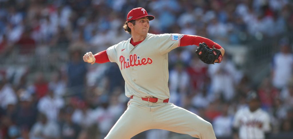 Sep 30, 2026; Cumberland, Georgia, USA; Philadelphia Phillies pitcher Andrew Painter (24) throws a pitch against the Atlanta Braves in the eighth inning during game two of the Wildcard round for the 2026 MLB Playoffs at Truist Park.