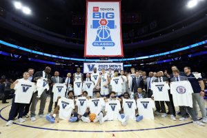 Dec 6, 2025; Philadelphia, PA, USA; The Villanova Wildcats pose for a photo after winning the Big 5 Classic Championship against the Penn Quakers at Xfinity Mobile Arena.