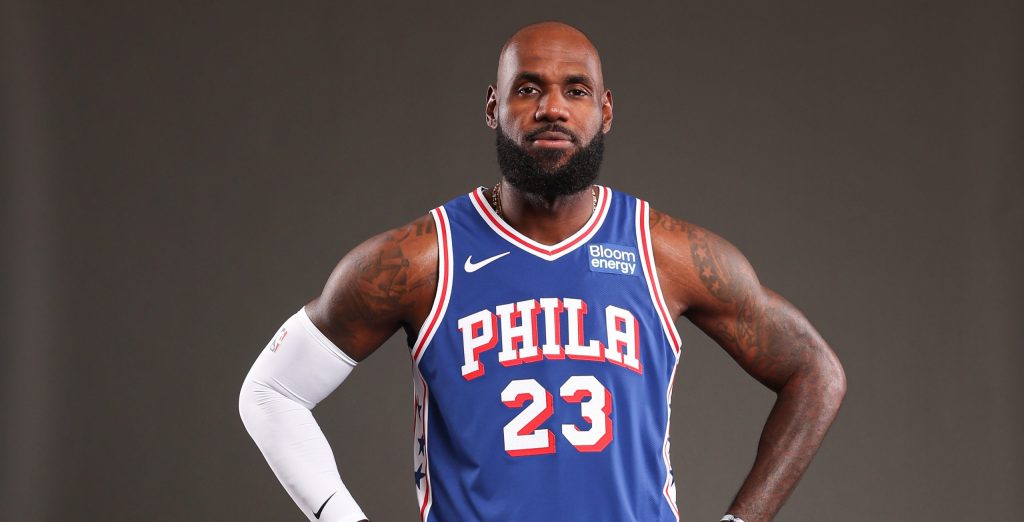 Sep 28, 2026; Camden, NJ, USA; Philadelphia 76ers LeBron James poses for a photo during media day.