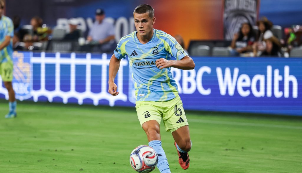 Sep 13, 2026; San Diego, California, USA; Philadelphia Union midfielder Cavan Sullivan (6) moves the ball during the second half against San Diego FC at Snapdragon Stadium.