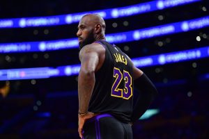 May 11, 2026; Los Angeles, California, USA; Los Angeles Lakers forward LeBron James (23) during the second half in game four of the second round of the 2026 NBA Playoffs at Crypto.com Arena.