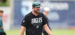 Jul 30, 2026; Philadelphia, PA, USA; Philadelphia Eagles offensive coordinator Sean Mannion during training camp at Jefferson Health Training Complex.