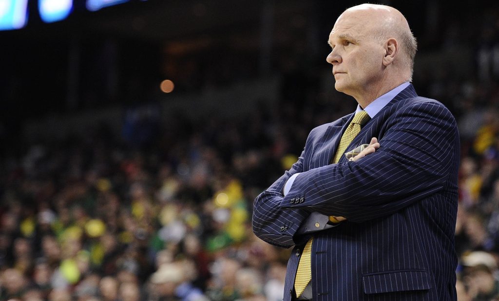 March 18, 2016; Spokane , WA, USA; St. Joseph's Hawks head coach Phil Martelli watches game action against Cincinnati Bearcats during the first half at Spokane Veterans Memorial Arena.