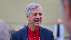 Dec 11, 2024; Dallas, TX, USA; Philadelphia Phillies President of Baseball Operations David Dombrowski speaks with the media during the 2024 MLB Winter Meetings at the Hilton Anatole.