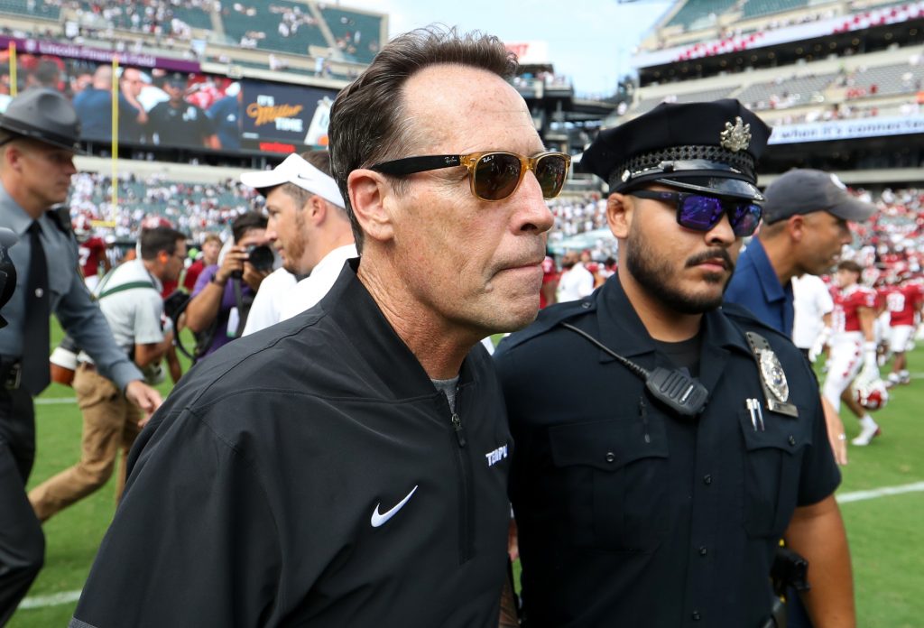 Sep 12, 2026; Philadelphia, Pennsylvania, USA; Temple Owls head coach K.C. Keeler walks off the field following the game against the Penn State Nittany Lions at Lincoln Financial Field. Mandatory Credit: