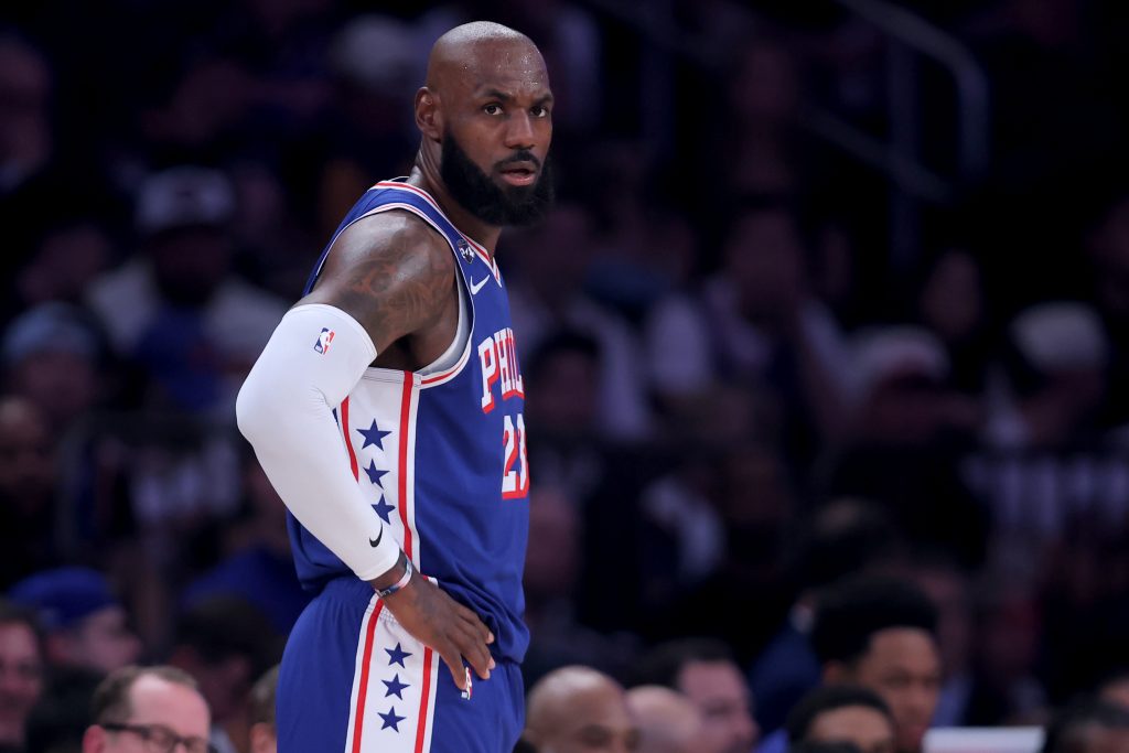 Oct 20, 2026; New York, New York, USA; Philadelphia 76ers forward LeBron James (23) during the first quarter against the New York Knicks at Madison Square Garden.