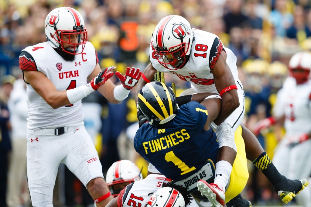 Rowe's the guy on top of fellow second round pick Devin Funchess, photo credit: Rick Osentoski-USA TODAY Sports