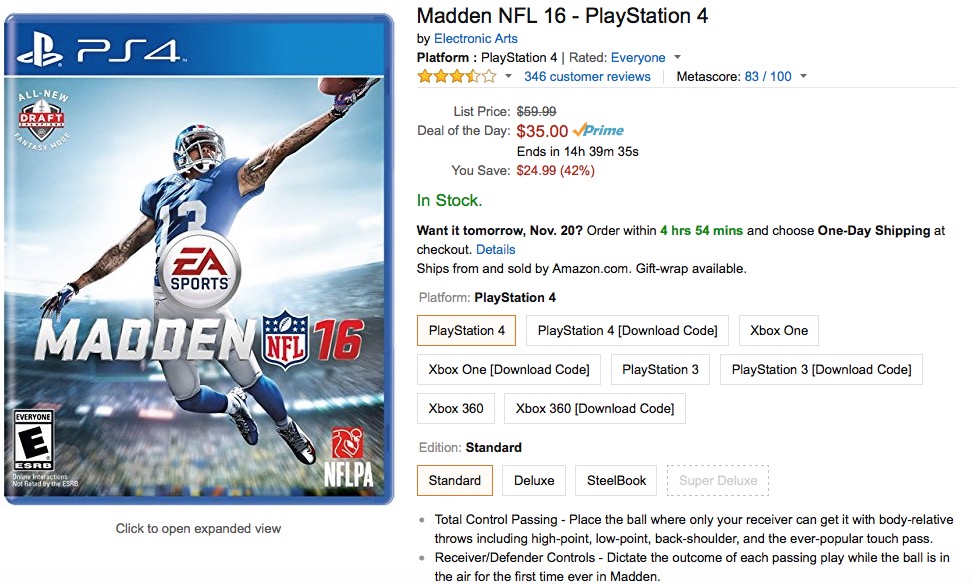 UPDATE: Madden 16 Is Only $25 on Amazon Today