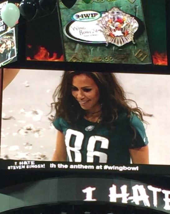 Absolute Power Move By Susie Celek Wearing a Zach Ertz Jersey at Wing Bowl