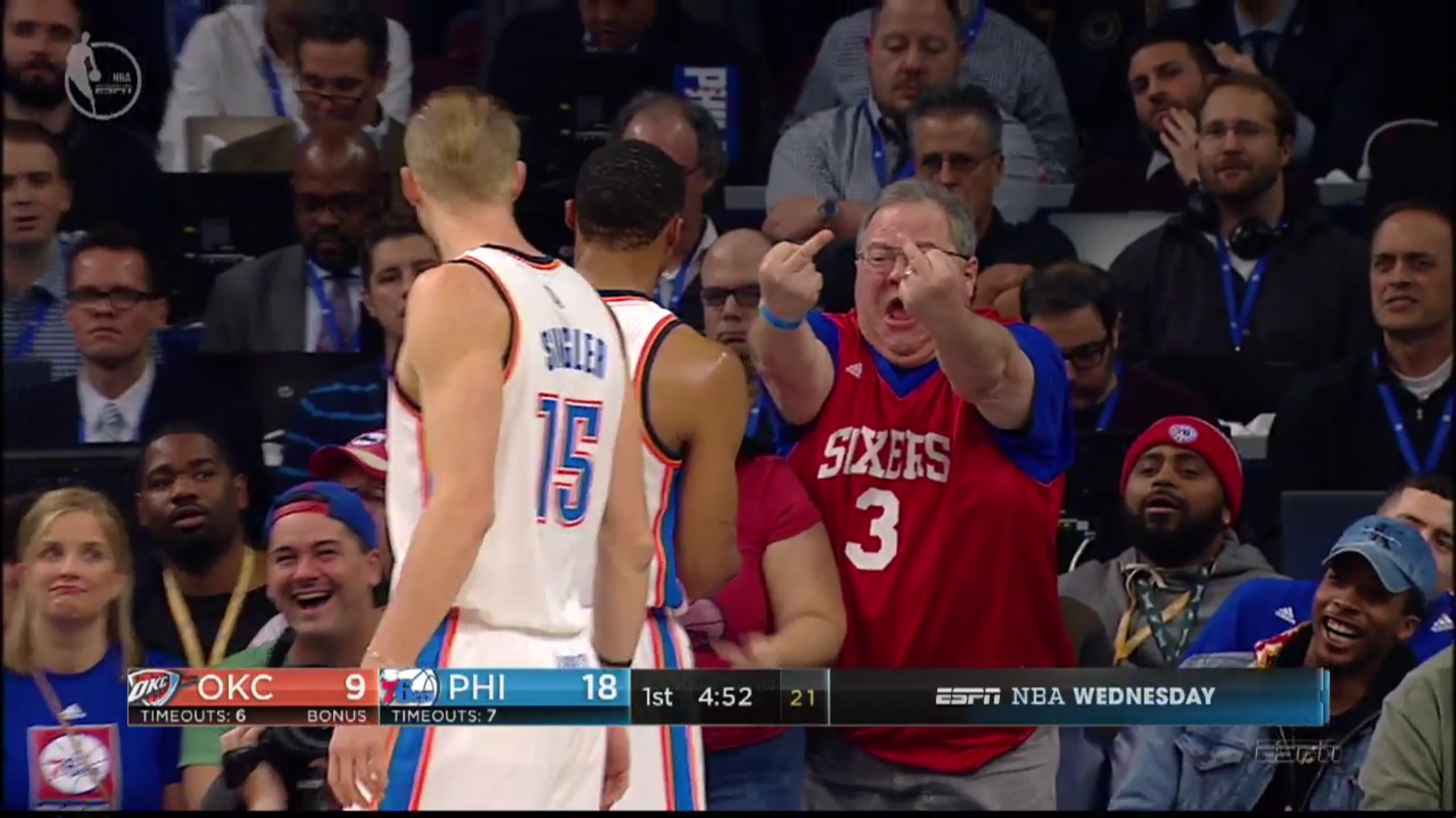 Video: Slovenly Sixers Fan Gives Russell Westbrook The Double Bird