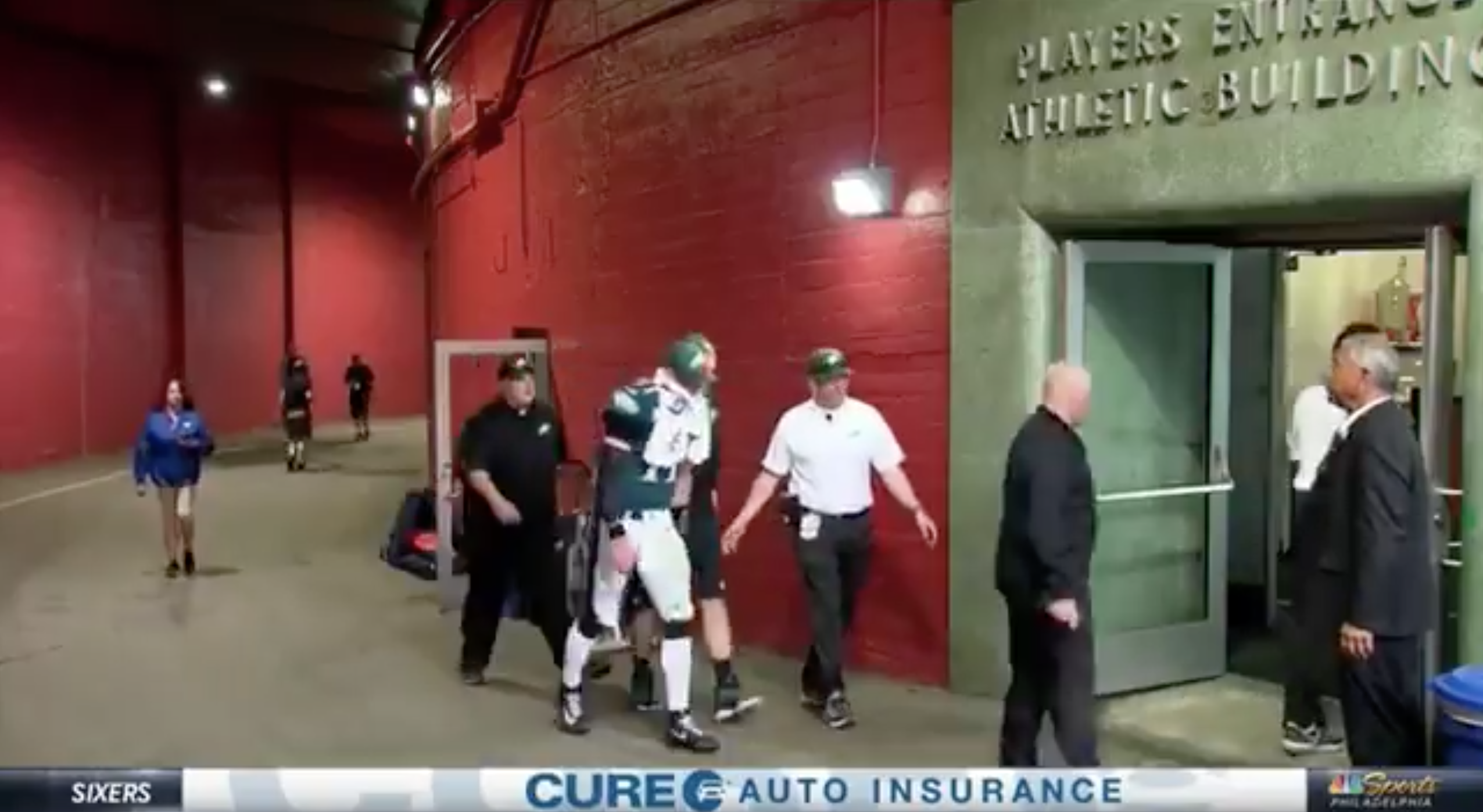 Here’s Carson Wentz Walking off and in a Brace