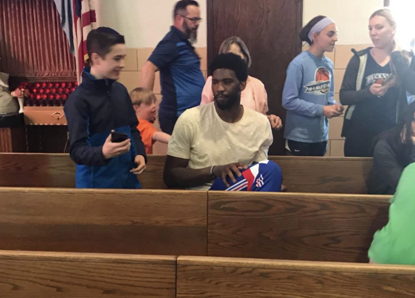 Joel Embiid Showed Up For Mass at St. Kevin in Springfield Last Night