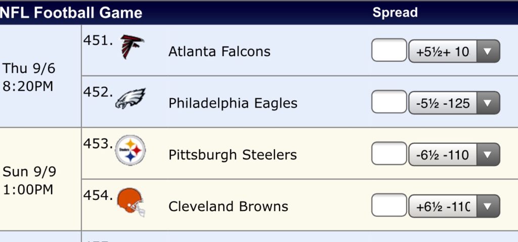 nfl game spreads