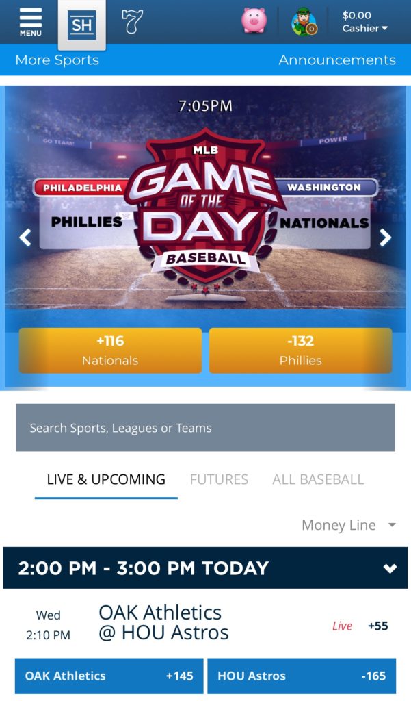 sugarhouse sportsbook home screen