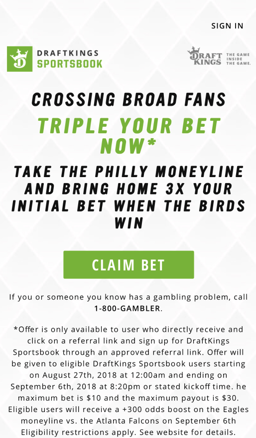 draftkings sportsbook claim bet eagles