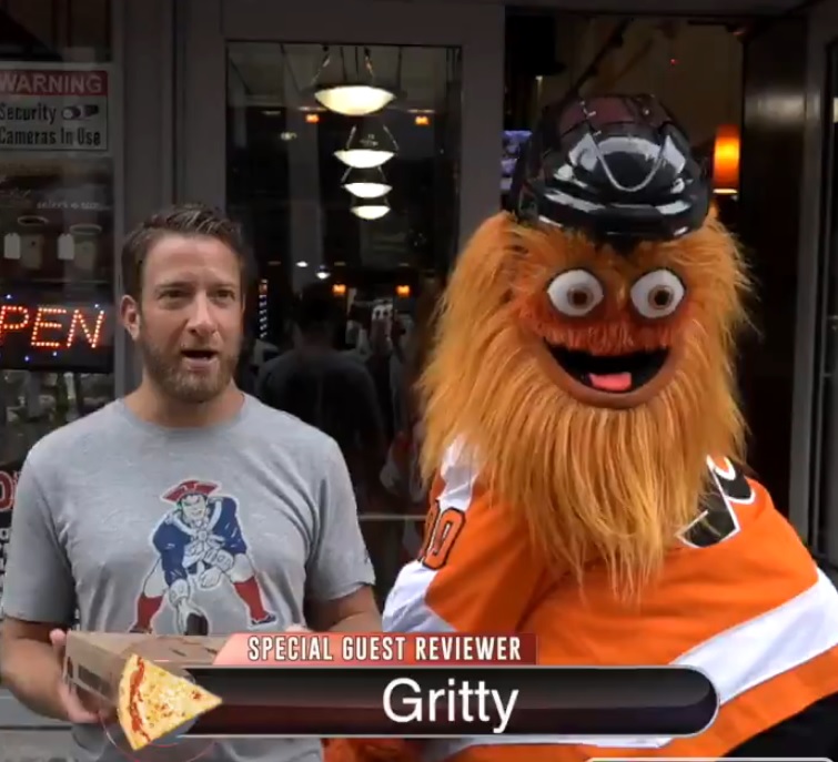 Gritty Appears With New England Patriots Fan