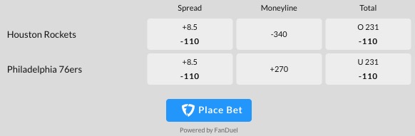 sixers rockets odds fanduel