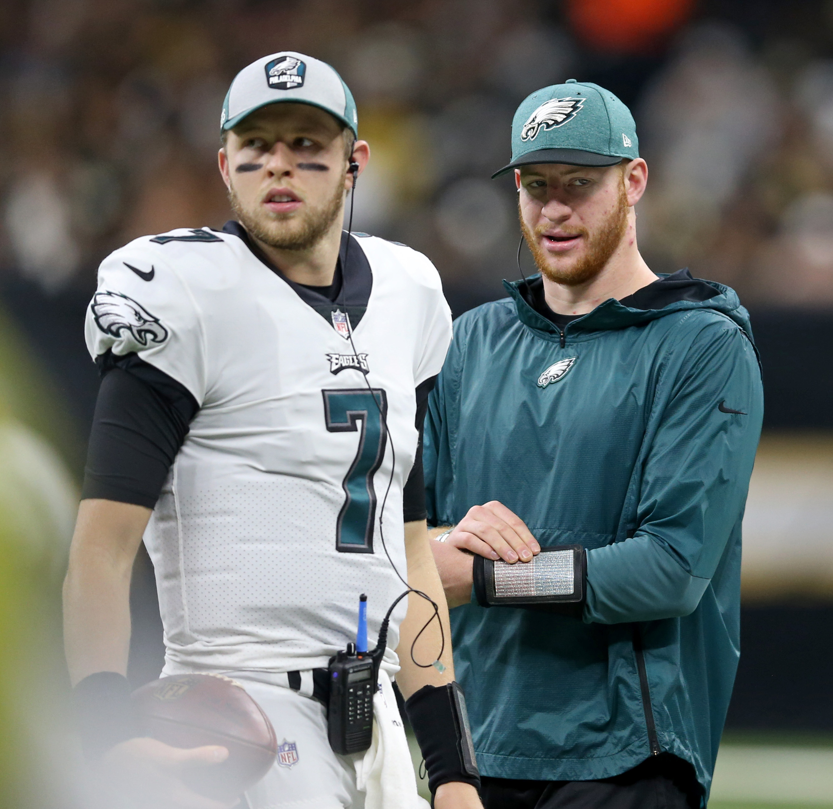 Nate Sudfeld with Carson Wentz in 2018