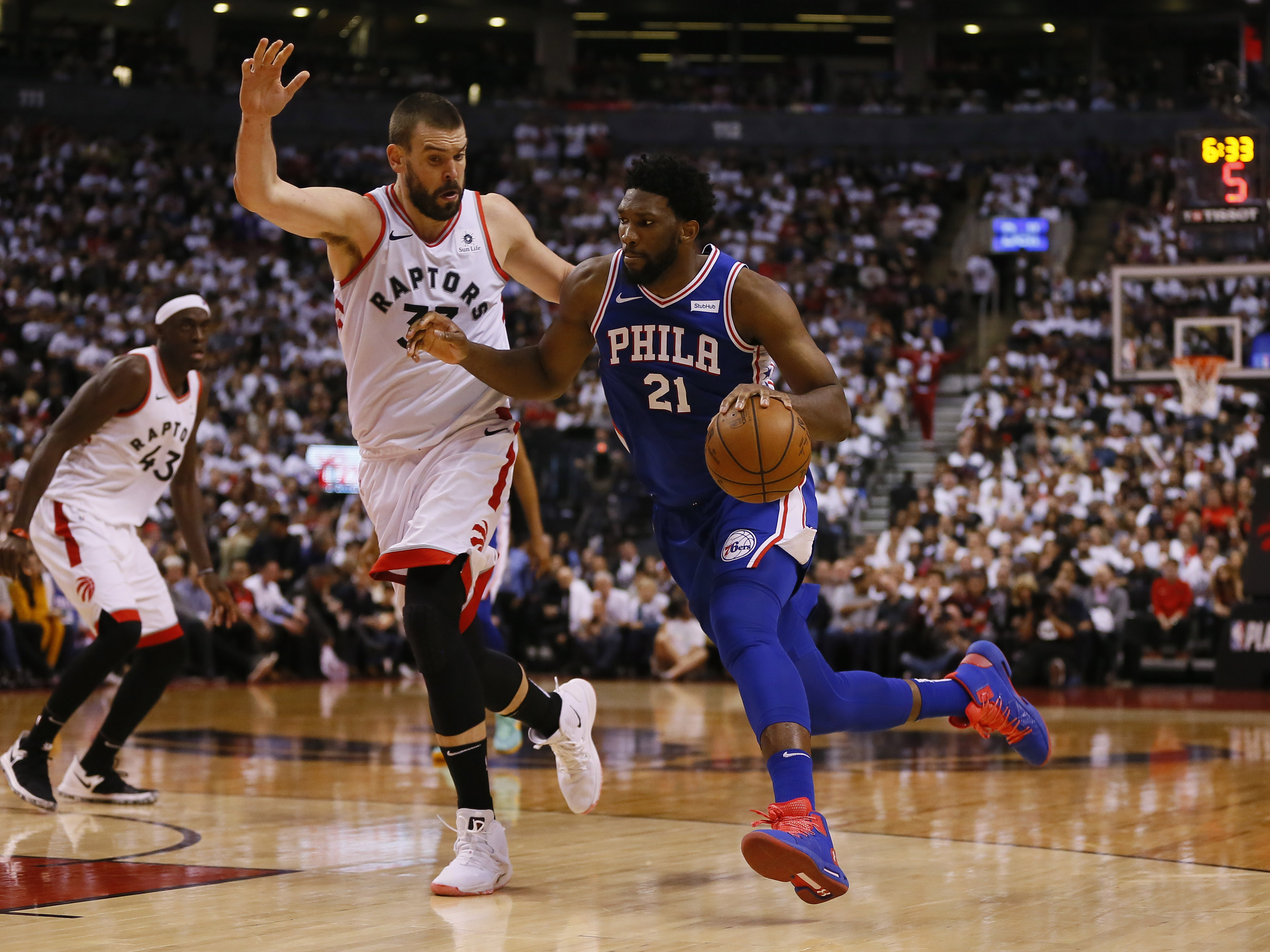 Joel Embiid vs. Marc Gasol in game one