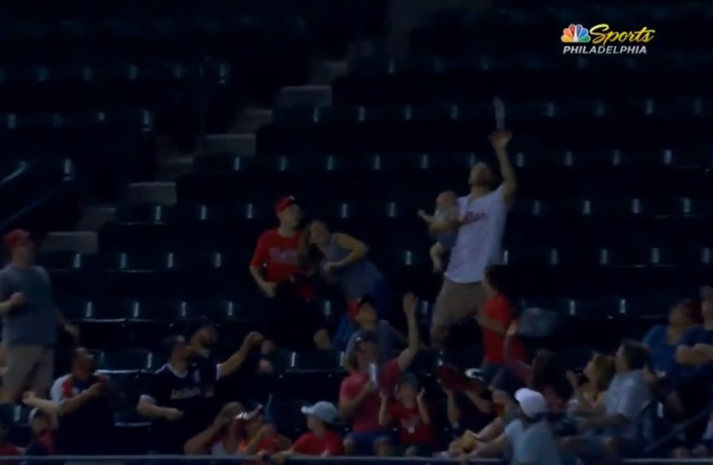 Phillies Fan Catches Foul Ball With One Hand While Holding Baby