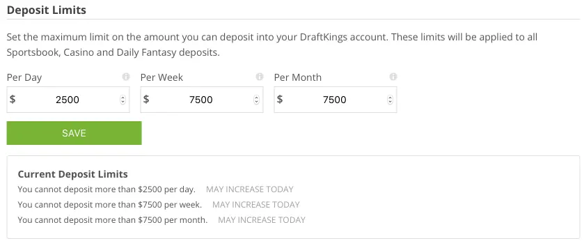 draftkings casino deposit screen
