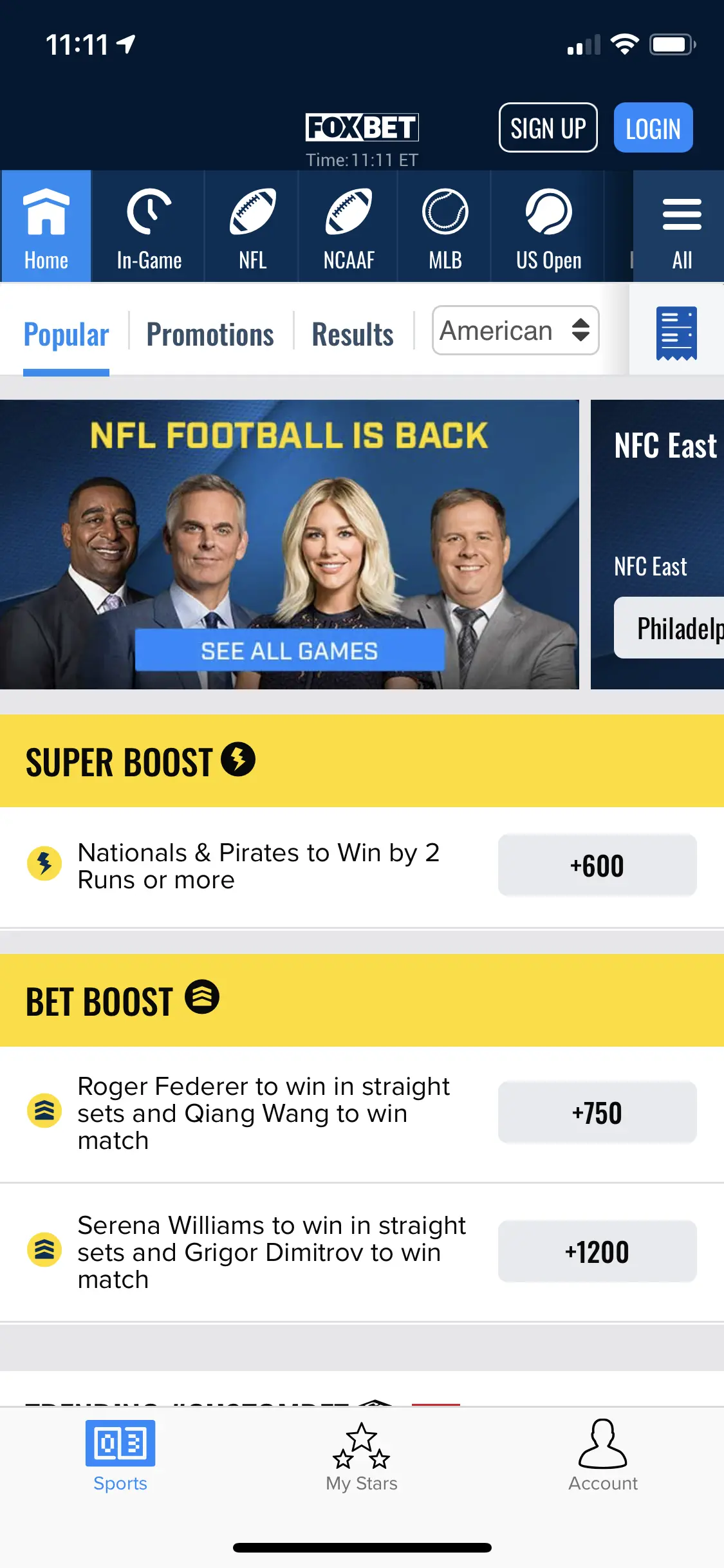 fox bet app homepage