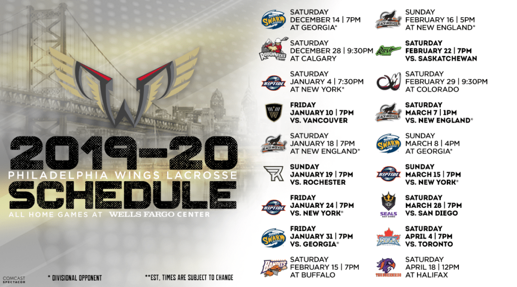Here's the 20192020 Philadelphia Wings Schedule Crossing Broad