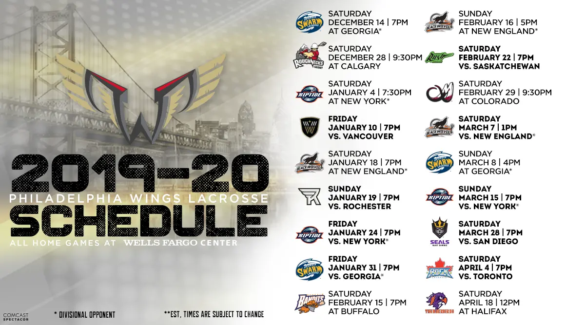 Here's the 20192020 Philadelphia Wings Schedule Crossing Broad