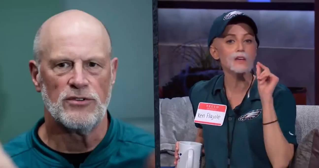 Kay Adams Dressed Up as Eagles Linebacker Coach Ken Flajole for Halloween
