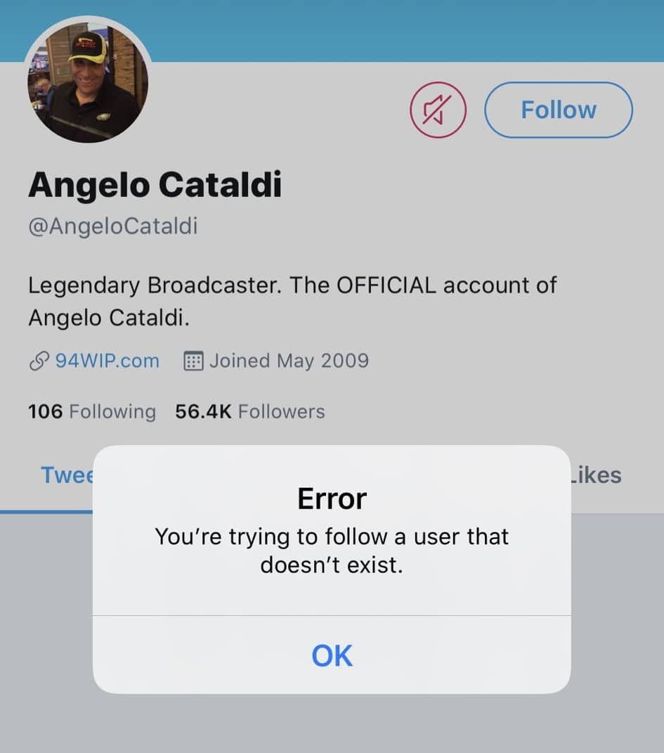 Angelo Cataldi Deactivated His Twitter Account