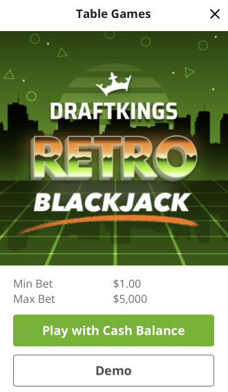 draftkings retro blackjack