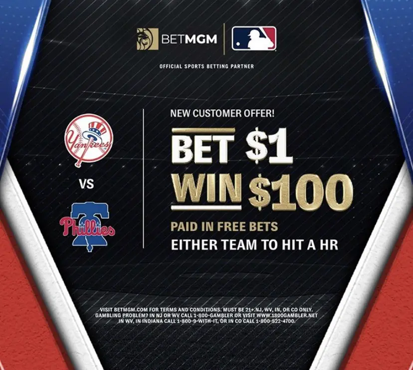 betmgm phillies yankees 100-1 hr promo