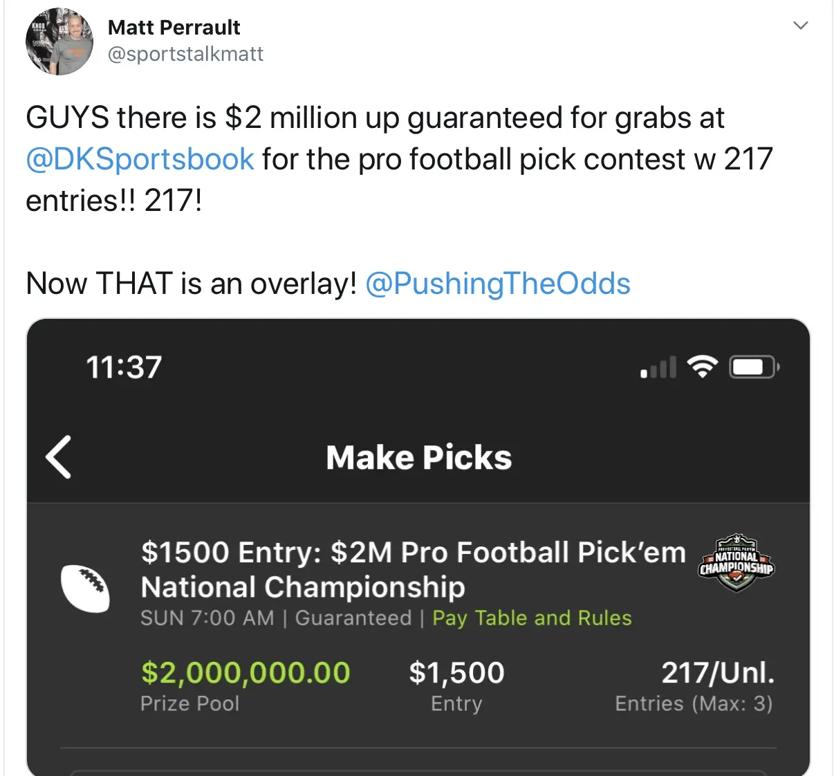 draftkings nfl pick em entries