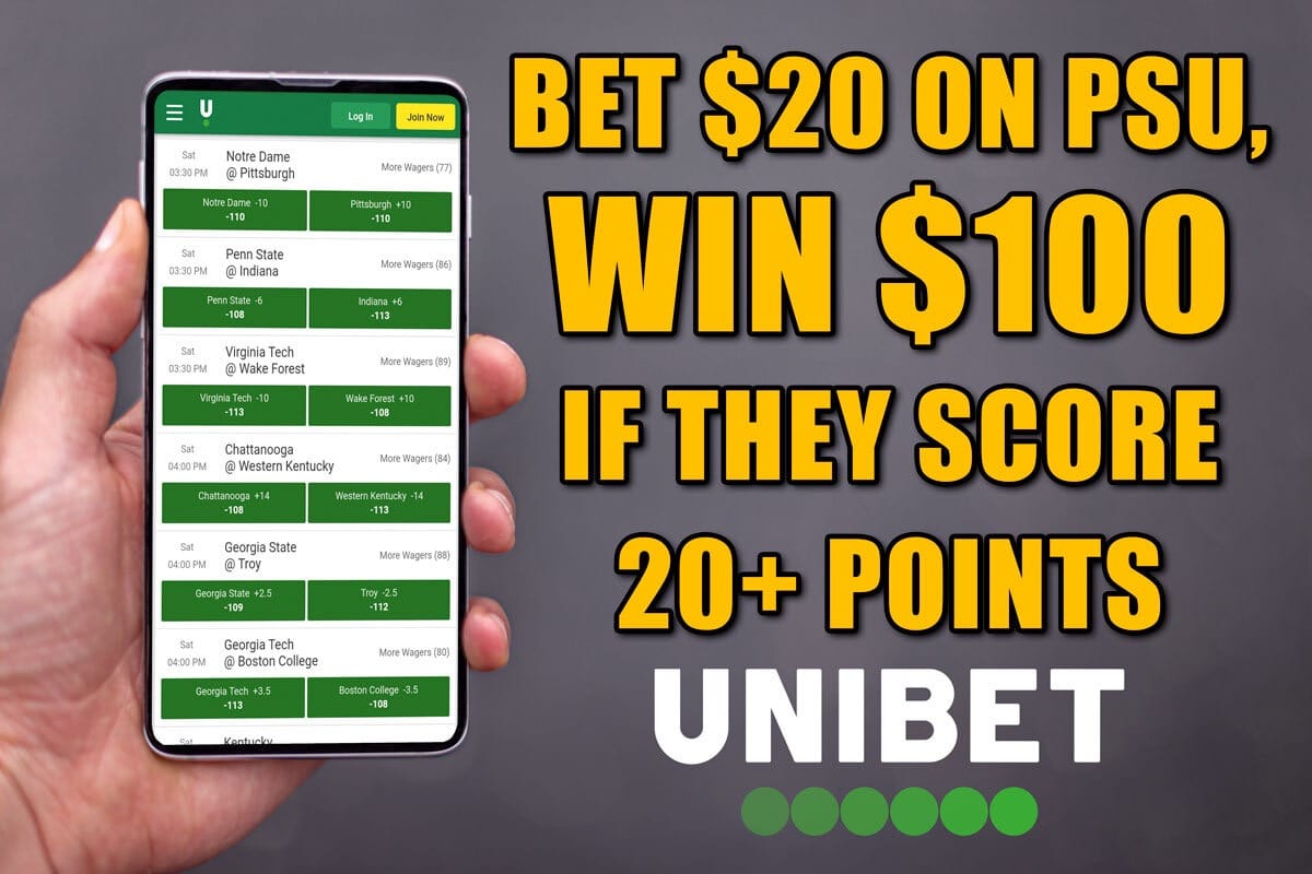 Bet $20 on Penn State, Get $100 at Unibet If They Score 20+ Points