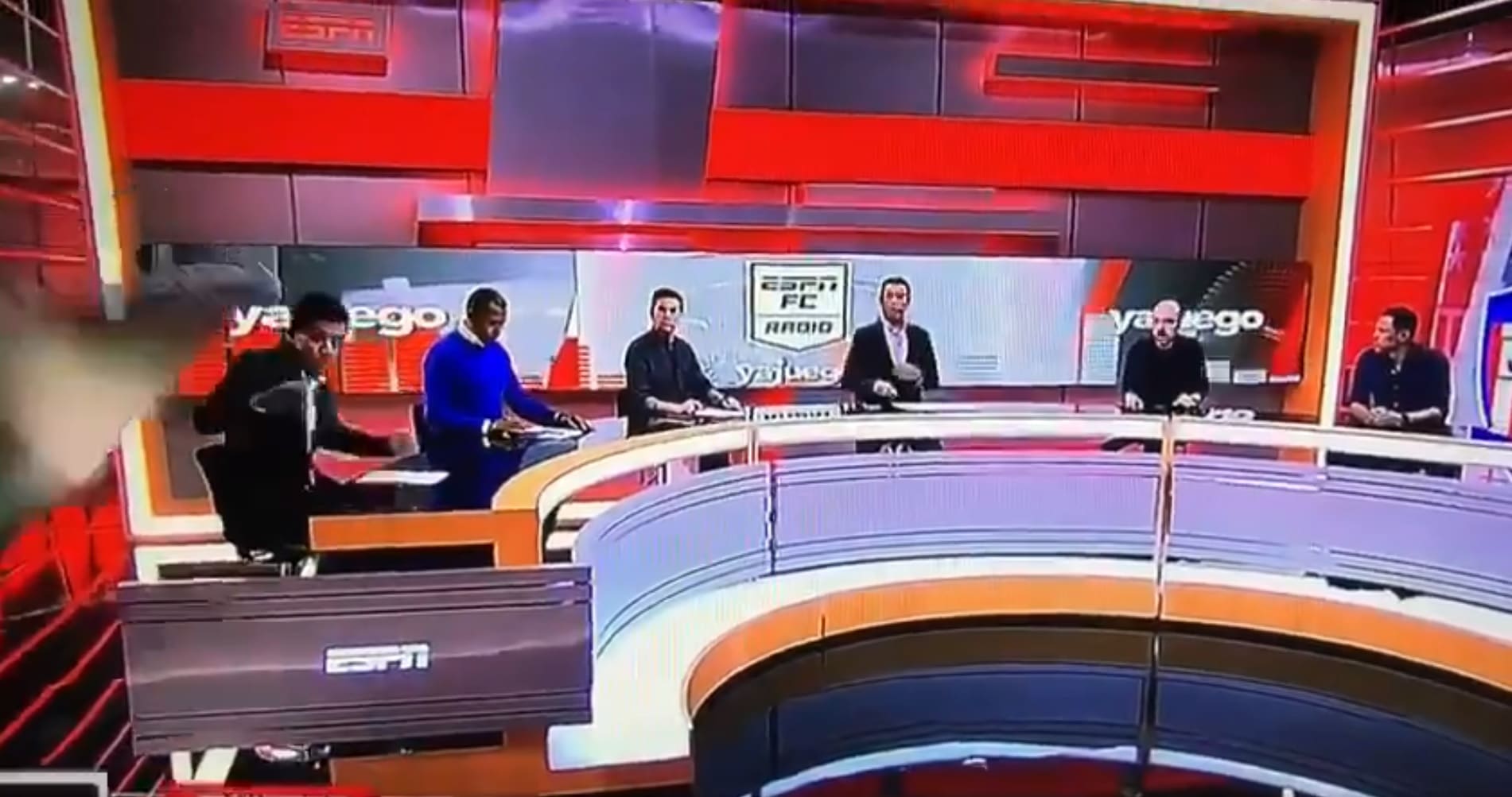 ESPN Colombia Personality Somehow Completely Fine After TV Monitor Falls on Him