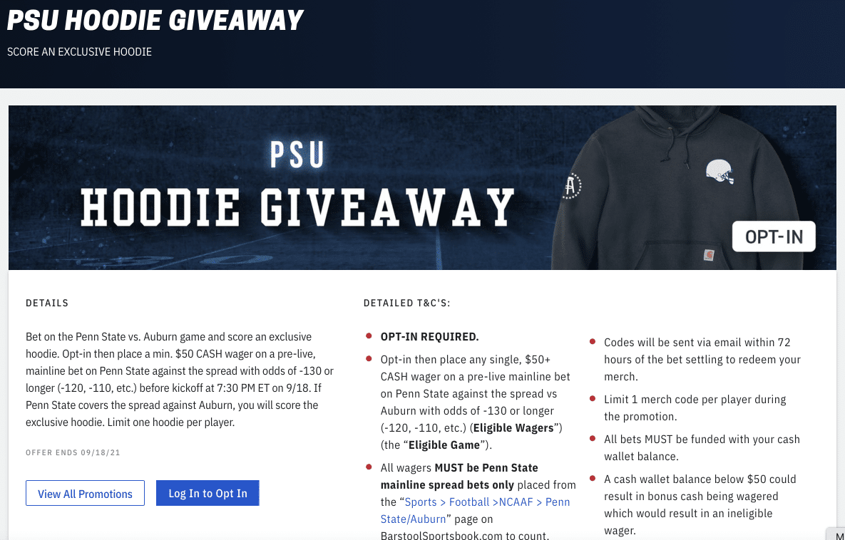 Barstool Sportsbook Is Giving Away a Free Penn State Hoodie If PSU Covers