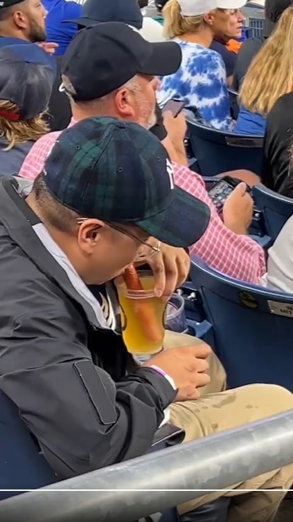 Yankees Fan Drinks Beer Through a Hot Dog Straw