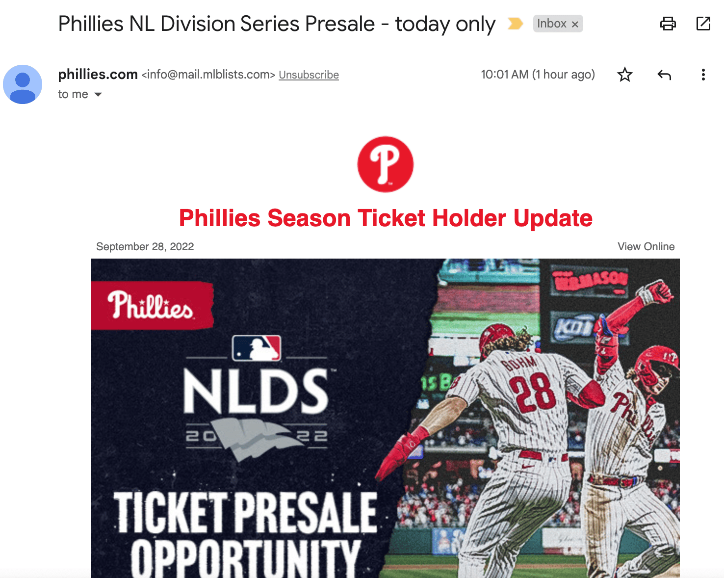 Phillies Send Out NLDS Ticket Pre-Sale Email After Losing to Cubs