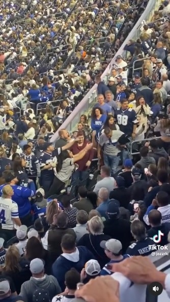 Cowboys Fan Unleashes Projectile Spit, then Tells Other Fan to Kiss Her Butt
