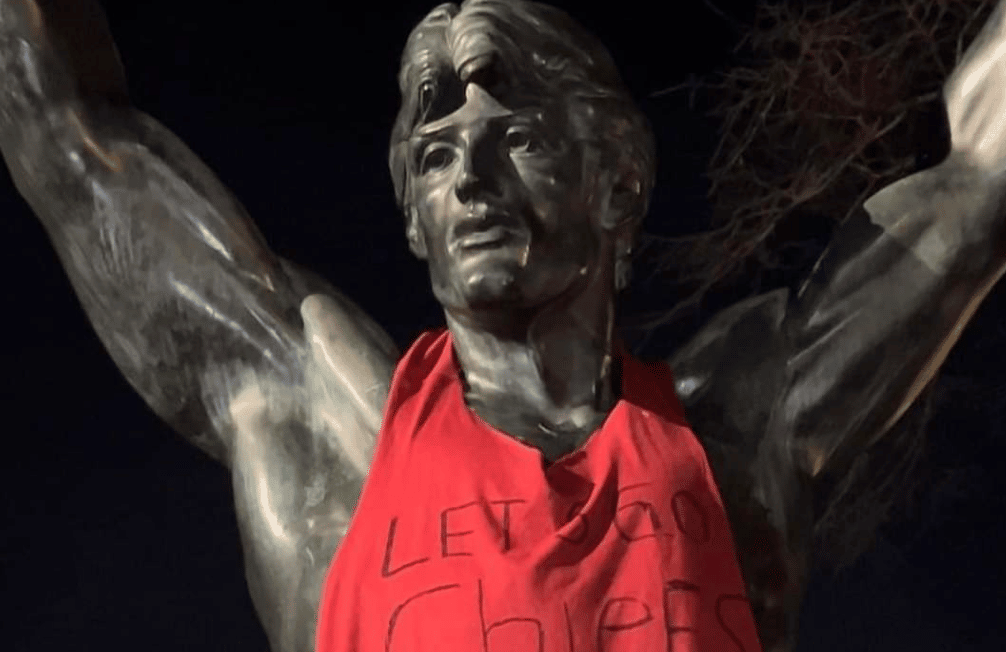 eagles jersey on rocky statue