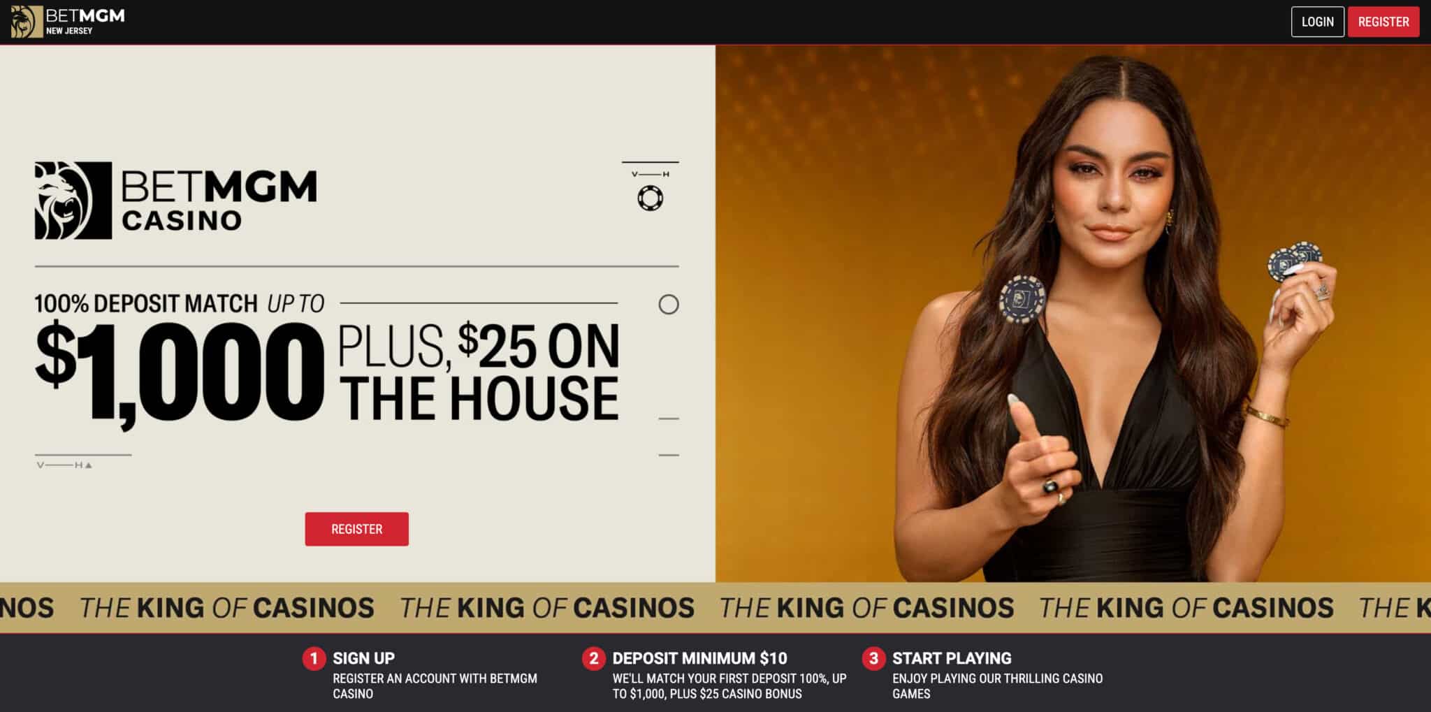 BetMGM Online Casino, $1,000 Deposit Match Landing Page, Register Button
