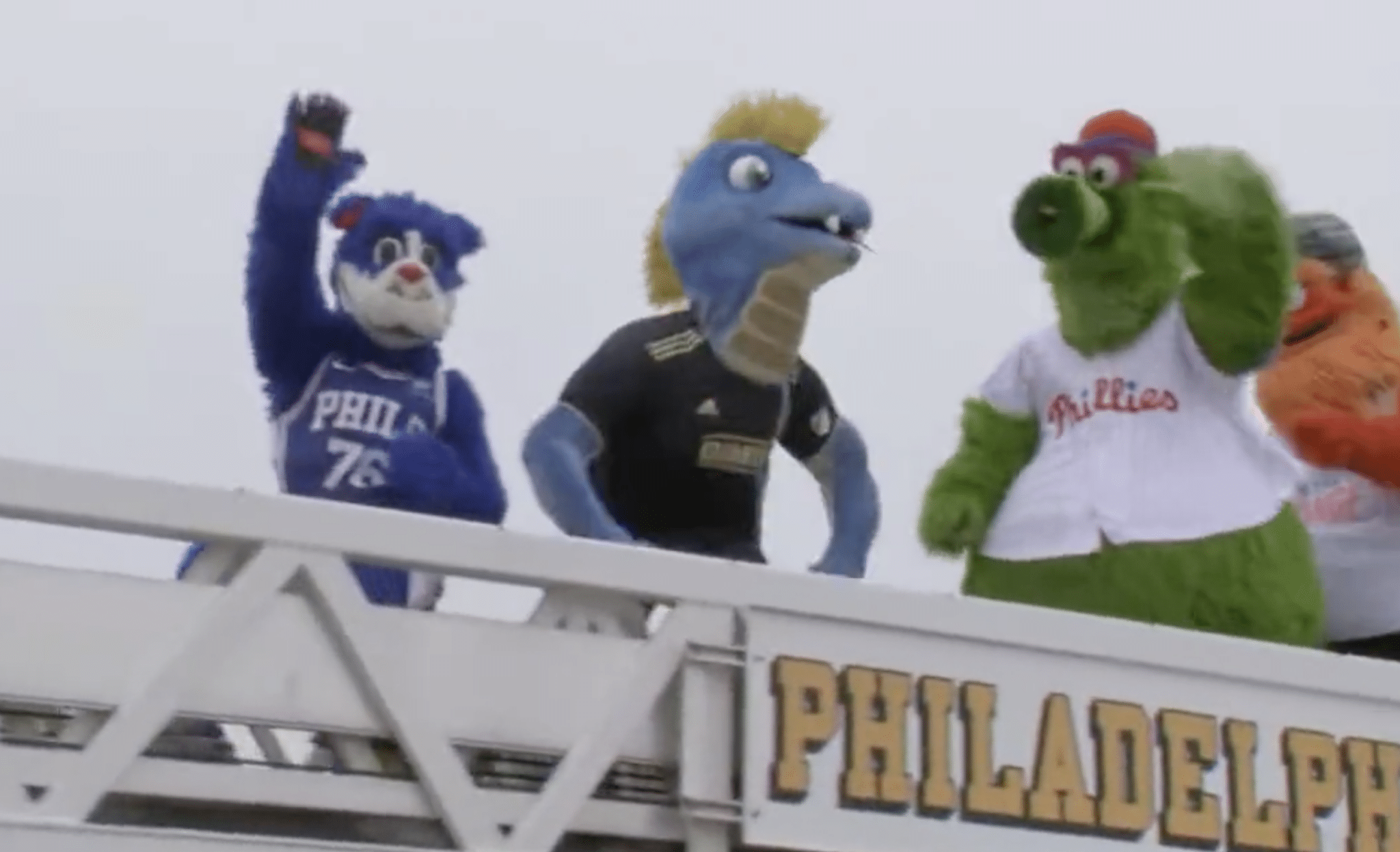 The Philly Mascots and First Responders From Engine 38 Re-Open I-95 -  Crossing Broad