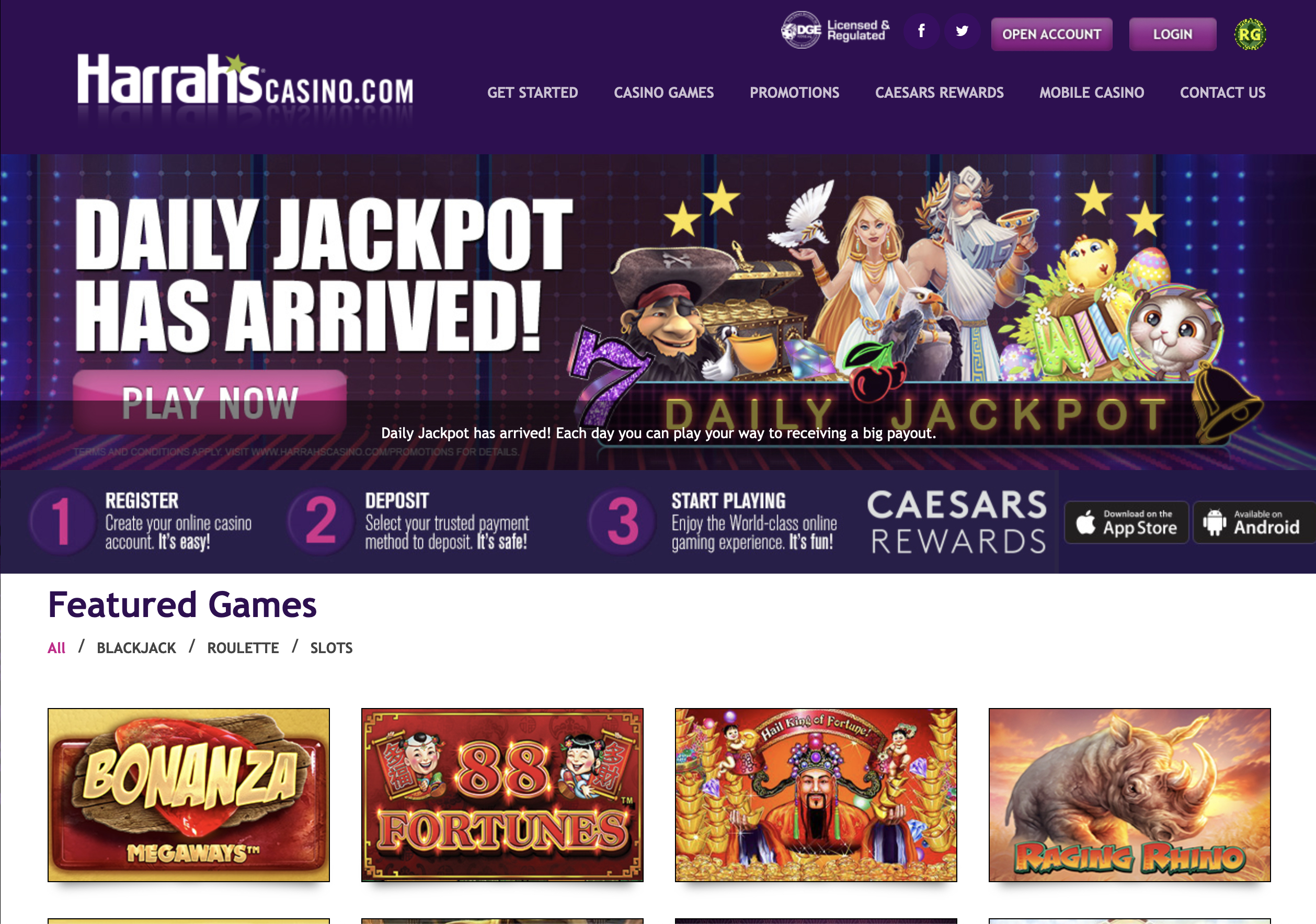 Harrah’s Online Casino Homepage