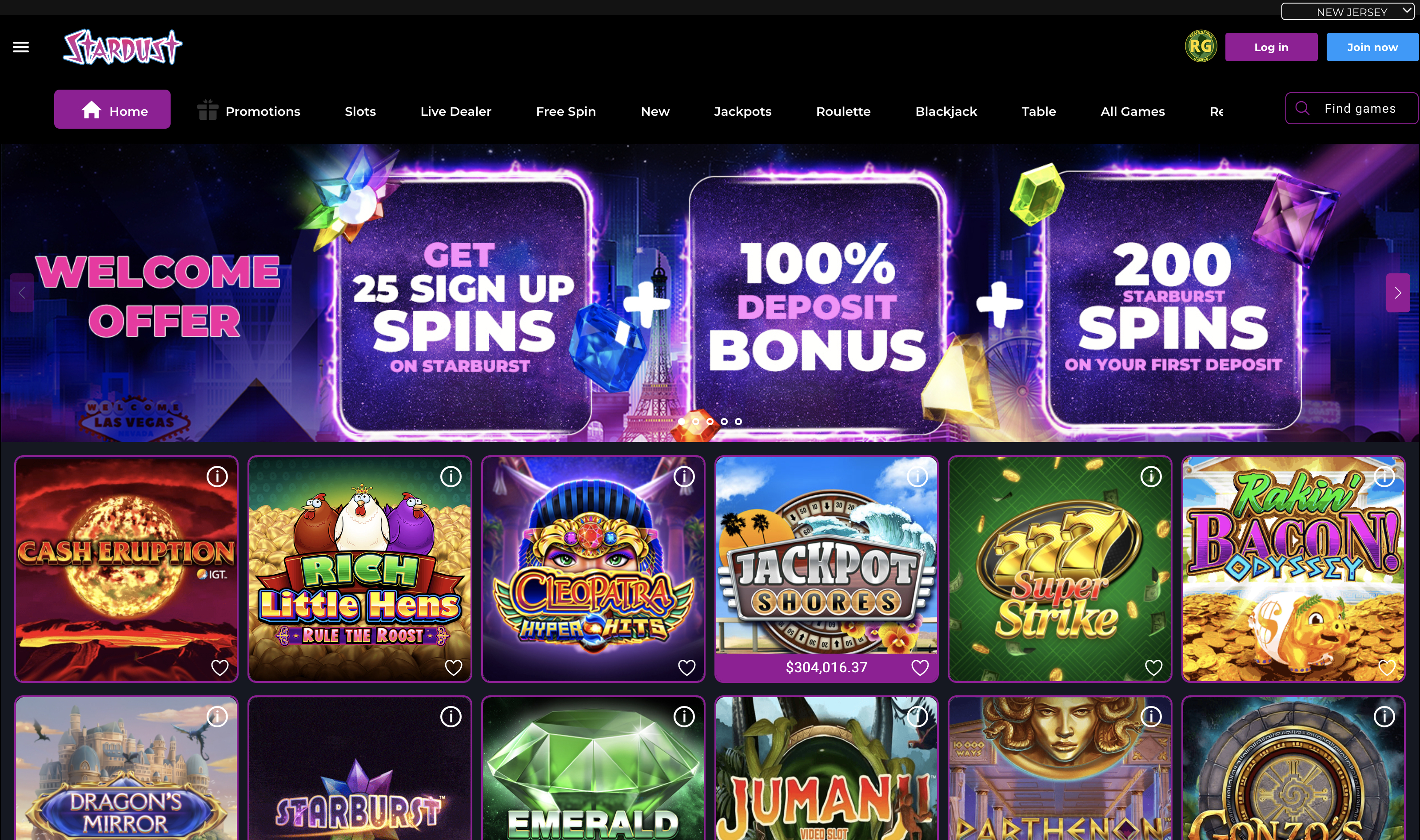 Stardust Online Casino Homepage